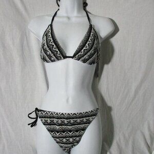 NWT NEW MOSSIMO SWIM Crochet Boho Bikini Swimsuit BLACK White L